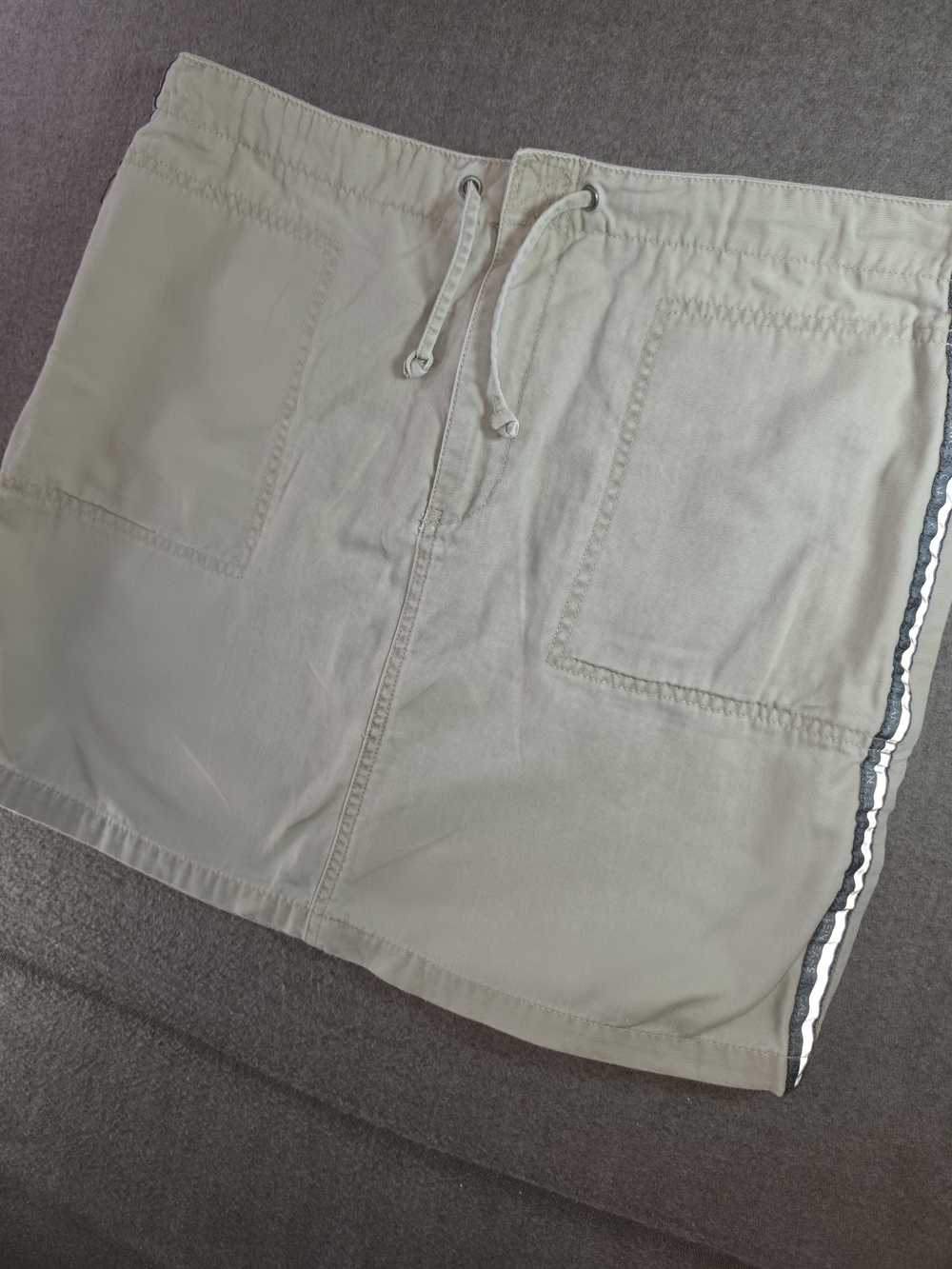 Calvin Klein Olive Cargo Mini 100% Cotton Sporty Drawstring Skirt Y2k Womens Lg